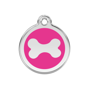 Médaille chien Os rose vif M 30mm - Émail et acier inoxydable
