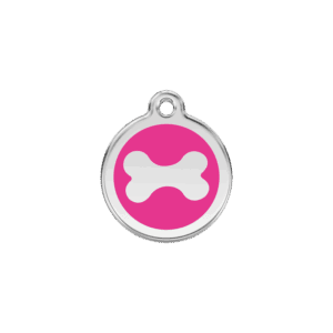 Médaille chat ou petit chien Os en émail rose vif - Taille S
