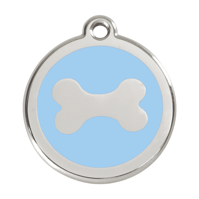 Vue avant - Médaille personnalisée pour chien Red Dingo Os Bleu Clair 38mm - Gravure incluse