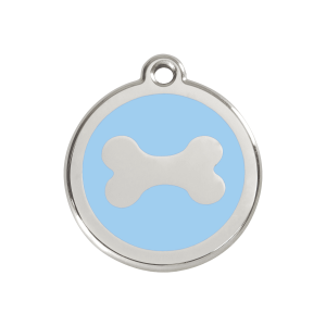 Médaille chien Os bleu clair M 30mm - Émail et acier inoxydable