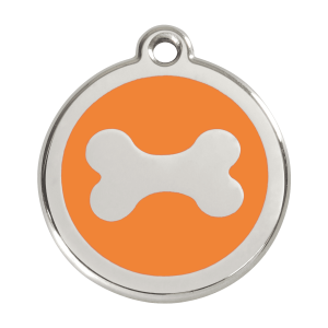 Médaille chien Os orange Taille L - Émail et acier inoxydable