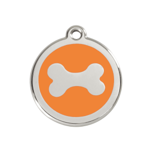 Médaille chien Os orange M en émail et acier inoxydable