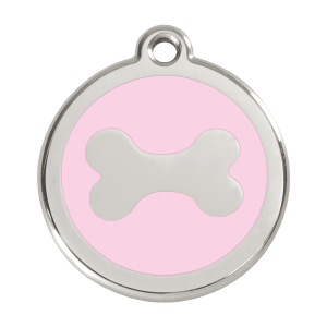 Médaille chien Os rose L en émail et acier inoxydable