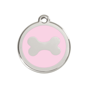 Médaille chien Os rose M en émail et acier inoxydable