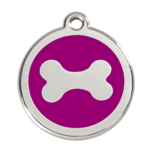 Médaille chien Os violet Taille L - Émail et acier inoxydable