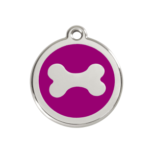 Médaille chien Os violet M en émail et acier inoxydable