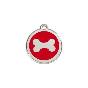 Médaille chat Os rouge en émail et acier inoxydable - Taille S