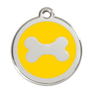 Médaille chien Os jaune L en émail et acier inoxydable