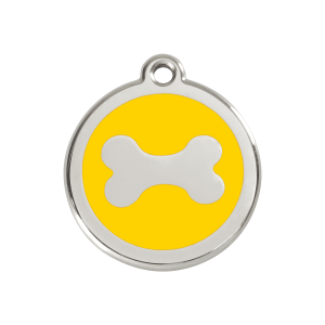 Médaille chien os jaune émail inox - Taille M