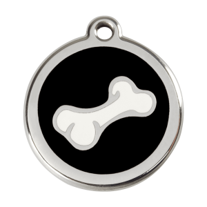 Médaille chien os dessin animé en émail noir - Taille L