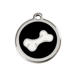 Médaille chien os dessin animé en émail noir - Taille M