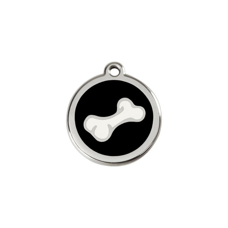 Vue avant - Médaille personnalisée Red Dingo Émail/Acier inoxydable - Os noir - Taille S