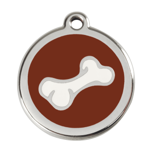 Médaille chien os dessin animé en émail brun - Taille L