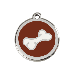 Médaille chien os dessin animé en émail brun - Taille M