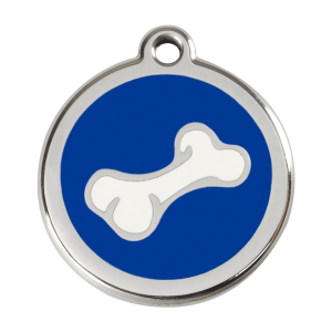 Médaille chien os dessin animé en émail bleu foncé - Taille L