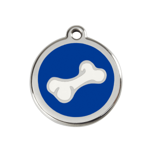 Médaille chien os dessin animé en émail bleu foncé - Taille M