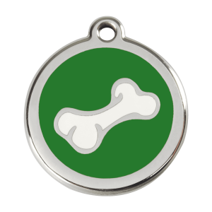 Médaille chien os dessin animé en émail vert - Taille L