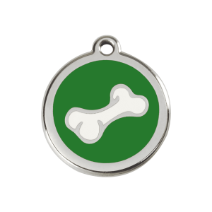 Médaille chien os dessin animé en émail vert - Taille M