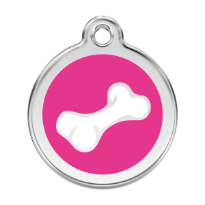 Médaille chien os dessin animé en émail rose vif - Taille L