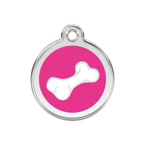 Médaille chien os dessin animé en émail rose vif - Taille M