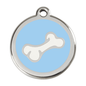 Médaille chien os dessin animé en émail bleu clair - Taille L