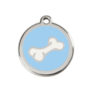 Médaille chien os dessin animé en émail bleu clair - Taille M