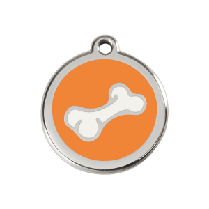 Médaille chien os dessin animé en émail orange - Taille M