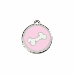 Médaille chat Os dessin animé émail rose S
