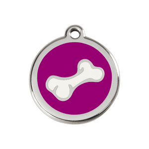 Médaille chien os dessin animé en émail violet - Taille M