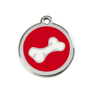 Médaille chien os dessin animé en émail rouge - Taille M