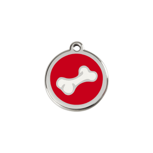 Médaille chat Os dessin animé Émail Rouge S 20mm