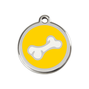 Médaille chien os dessin animé en émail jaune - Taille M
