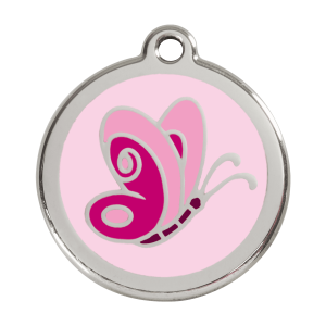 Médaille chien papillon rose Taille L émail et acier inoxydable