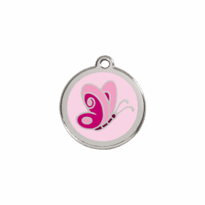 Médaille chat papillon rose Taille S émail et acier inoxydable