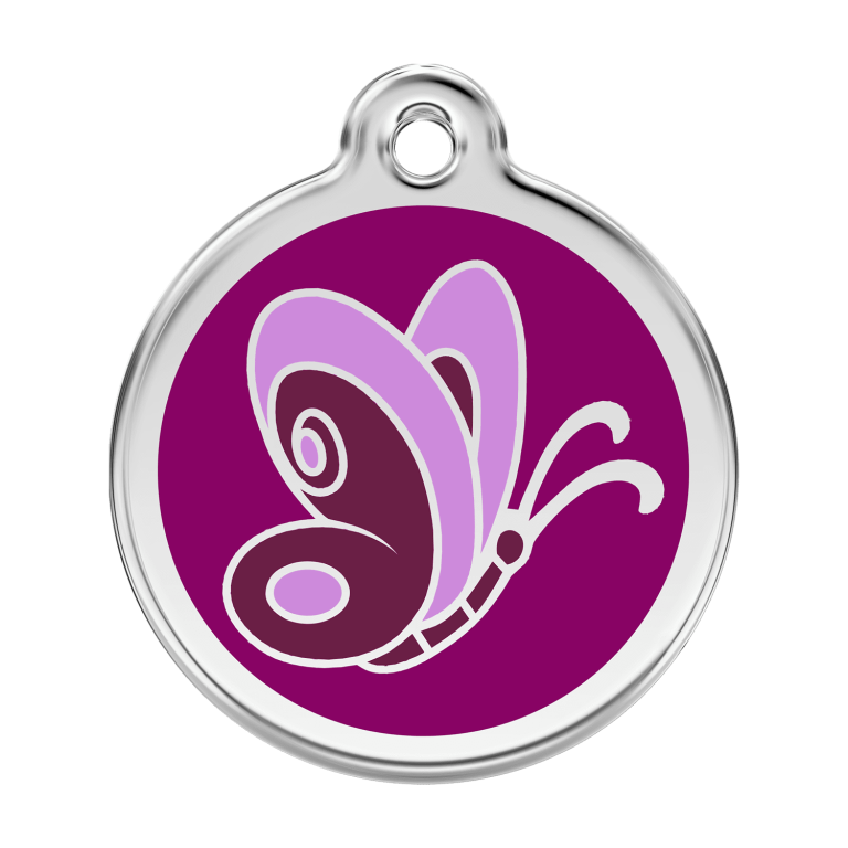 Vue avant - Médaille personnalisée Red Dingo papillon violet - Taille L 38.00mm