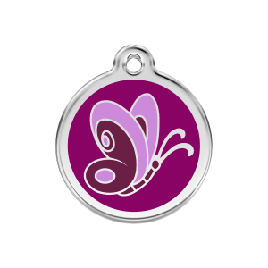 Médaille chien papillon violet Taille M émail et acier inoxydable