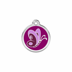 Médaille chat papillon violet Taille S émail et acier inoxydable