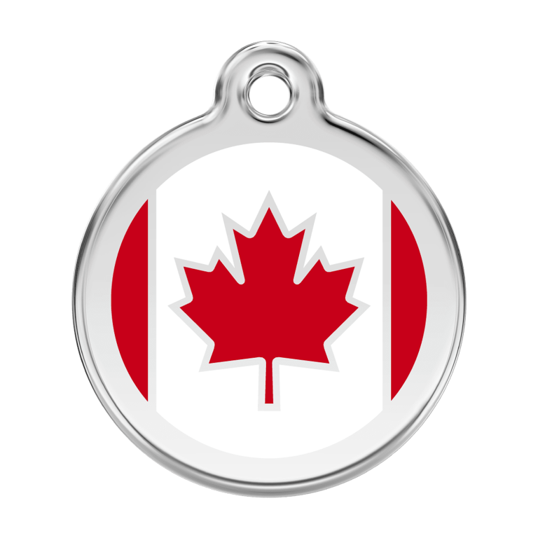 Vue avant - Médaille personnalisée pour chien - Red Dingo - Drapeau canadien - Rouge - Taille L