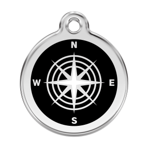 Médaille chien boussole Taille L émail noir et acier inoxydable