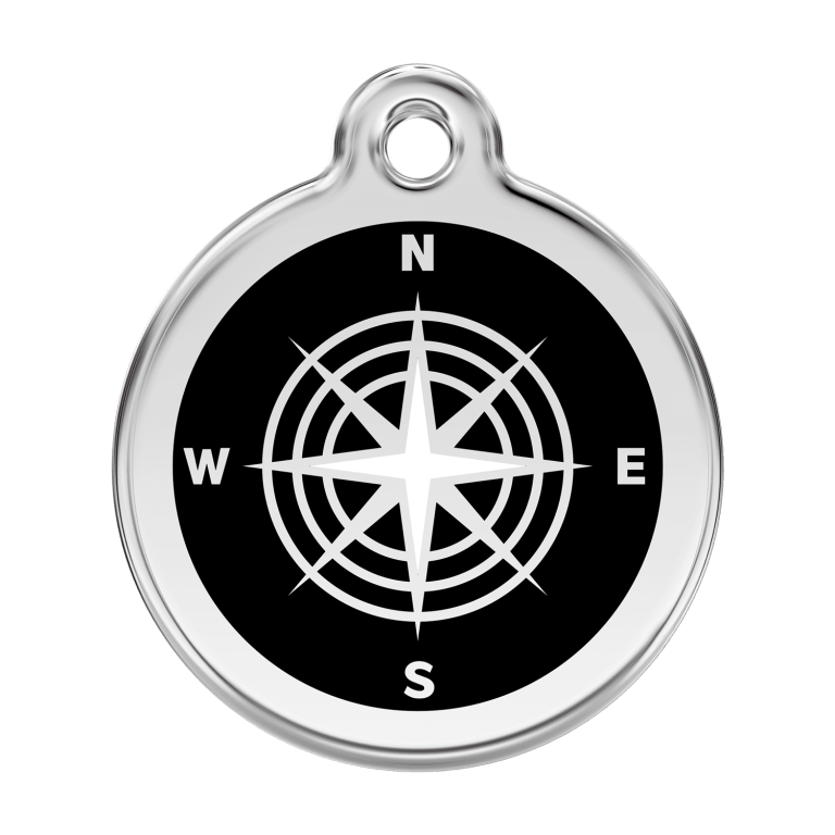 Vue avant - Médaille personnalisable pour chien en émail et acier inoxydable avec motif boussole - Red Dingo - Taille L