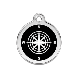 Médaille chien boussole Taille M émail noir et acier inoxydable