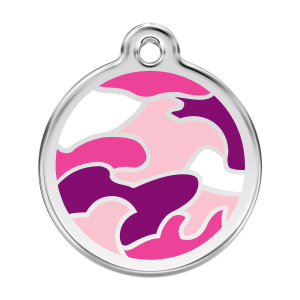 Médaille chien camouflage Rose Taille L en émail et acier inoxydable