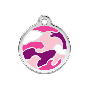 Médaille chien camouflage rose Taille M en émail et acier inoxydable