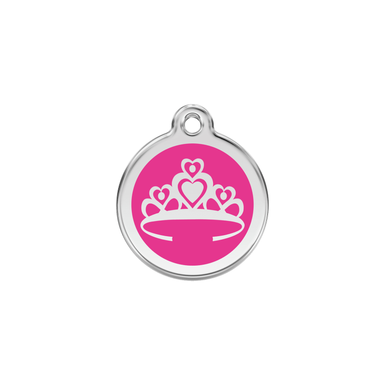 Vue avant - Médaille personnalisée pour chien/chat Red Dingo Couronne Rose vif - Taille S