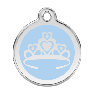 Médaille chien Couronne Bleu clair L émail et acier inoxydable