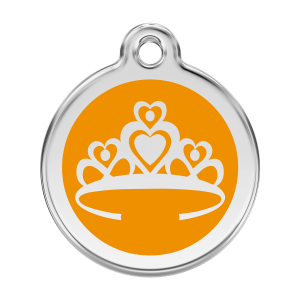 Médaille chien Couronne Orange L émail et acier inoxydable