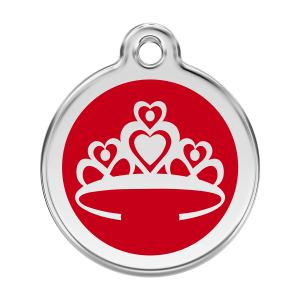 Médaille chien Couronne Rouge L émail et acier inoxydable