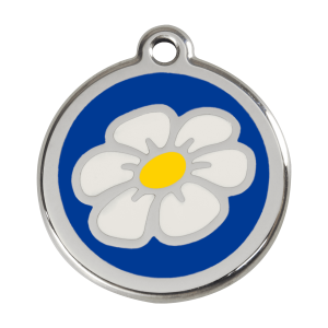 Médaille chien Marguerite Bleu foncé Taille L en émail et acier inoxydable