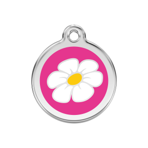 Médaille chien Marguerite Rose vif Taille M en émail et acier inoxydable