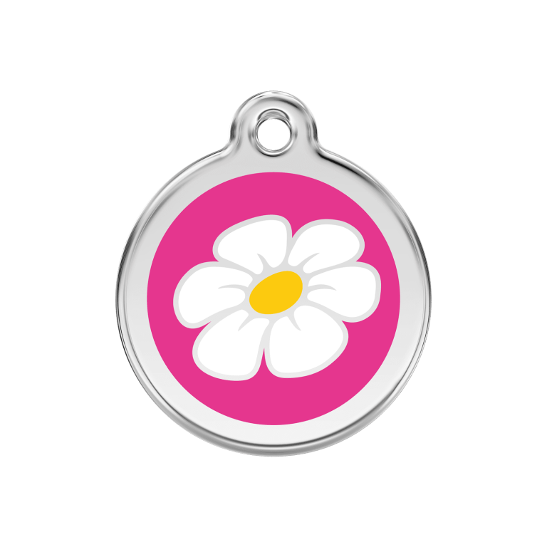 Vue avant - Médaille personnalisée pour chien Red Dingo Marguerite rose vif - Taille M 30.00mm